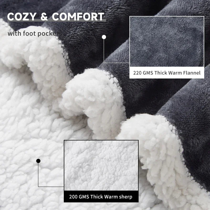 127x177cm Wearable Heating Blanket with Foot Pocket Sleeve Design Flannel Machine Washable 8-Speed Home Office Comfortable Heati