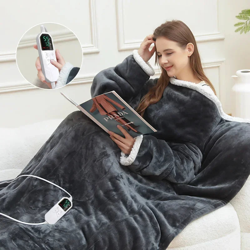 127x177cm Wearable Heating Blanket with Foot Pocket Sleeve Design Flannel Machine Washable 8-Speed Home Office Comfortable Heati