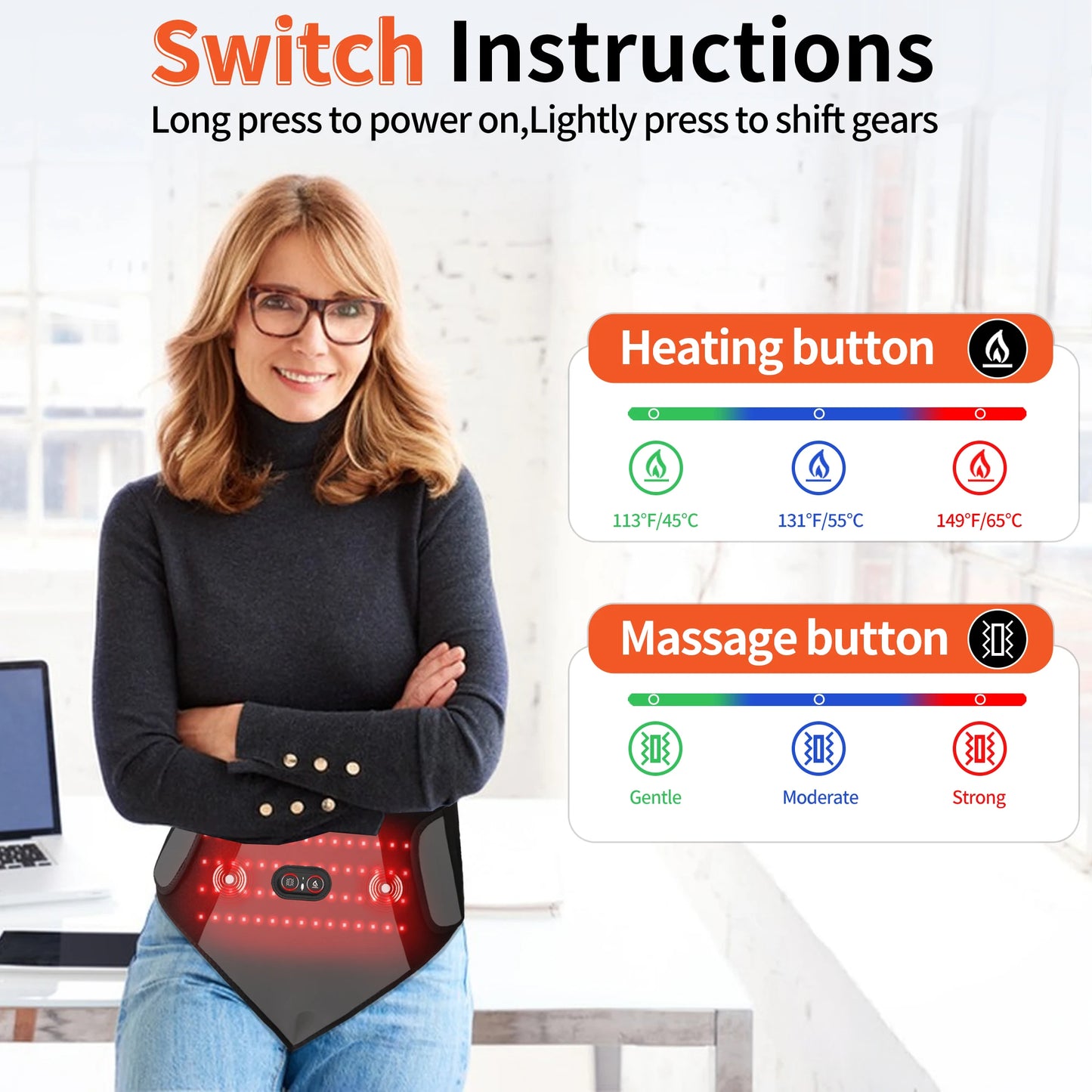 Period Heating Pad Period Cramps Massager for Women 3 Vibration Heat Settings New Upgrade Menstrual Abdomen Pain Cramps Relief